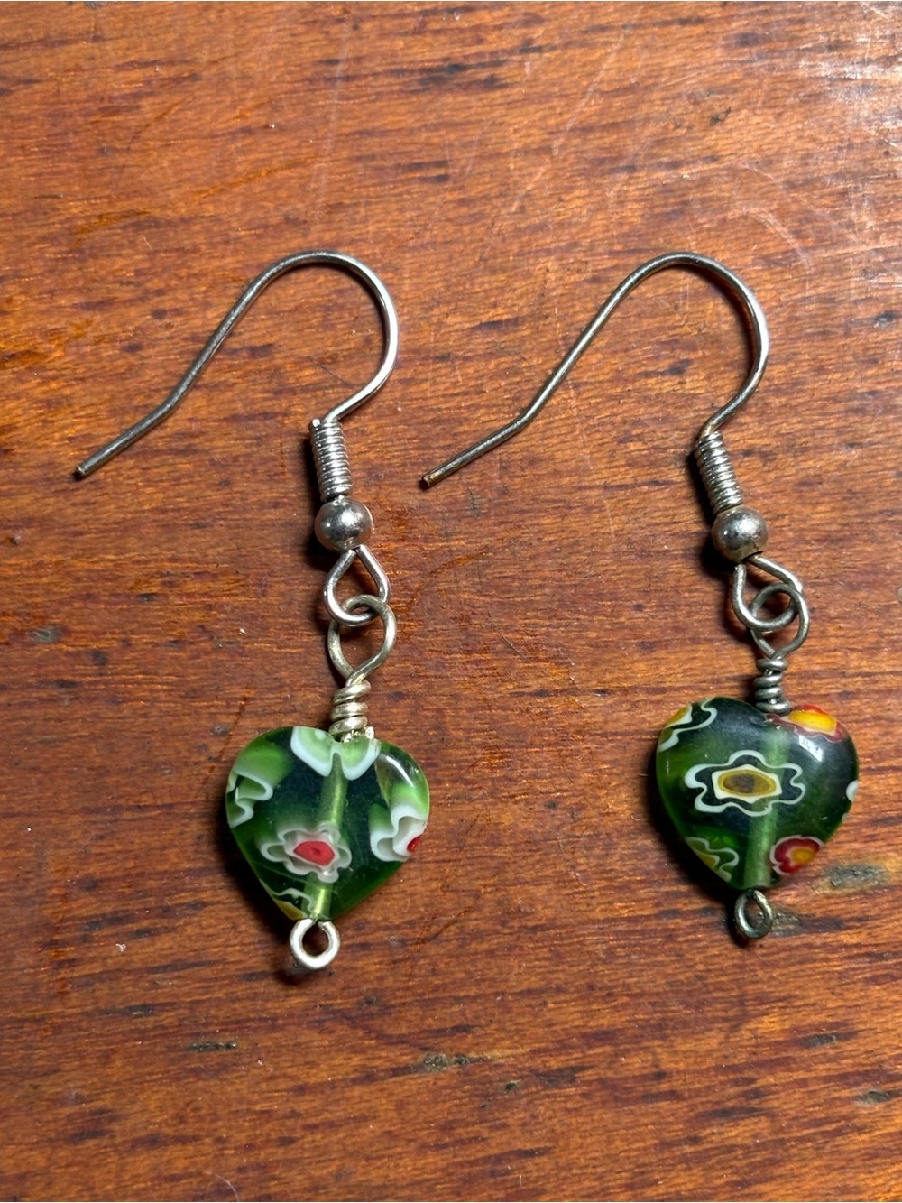 Handmade Green Floral Heart Earrings - Women Jewelry